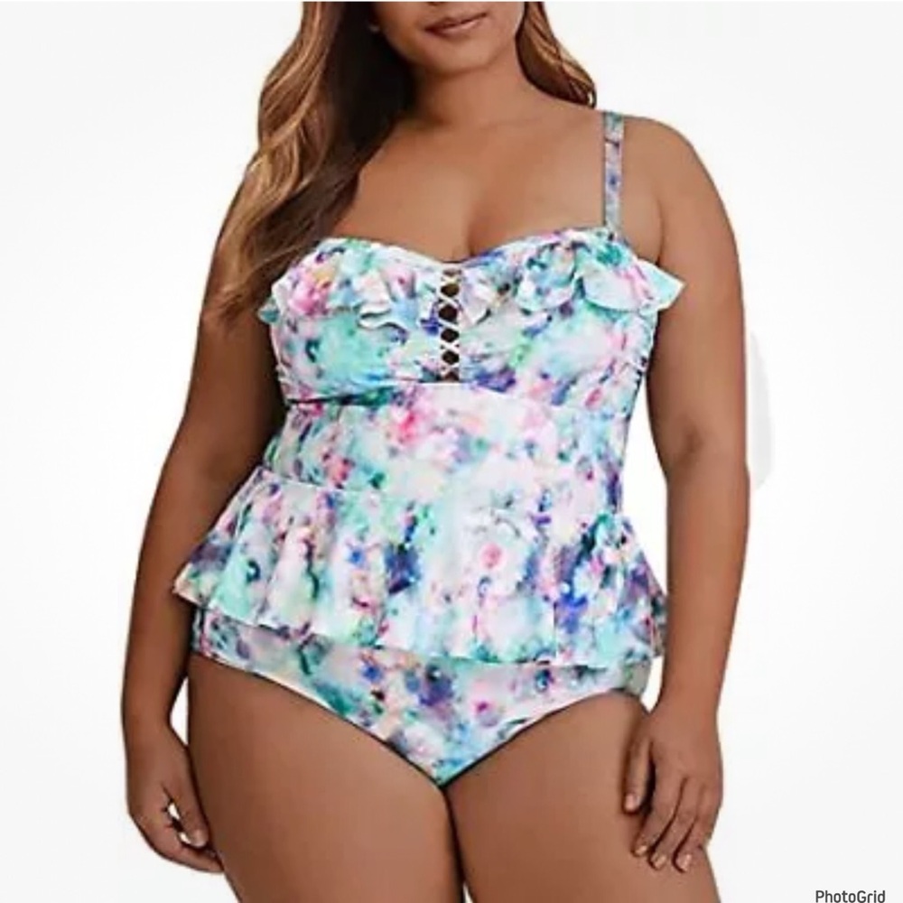 Plus size 3XL two piece tie dye tiered Tankini swimsuit NWOT